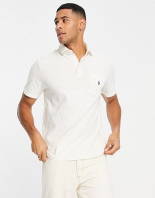 Polo Ralph Lauren regular fit cotton linen polo with pocket in cream