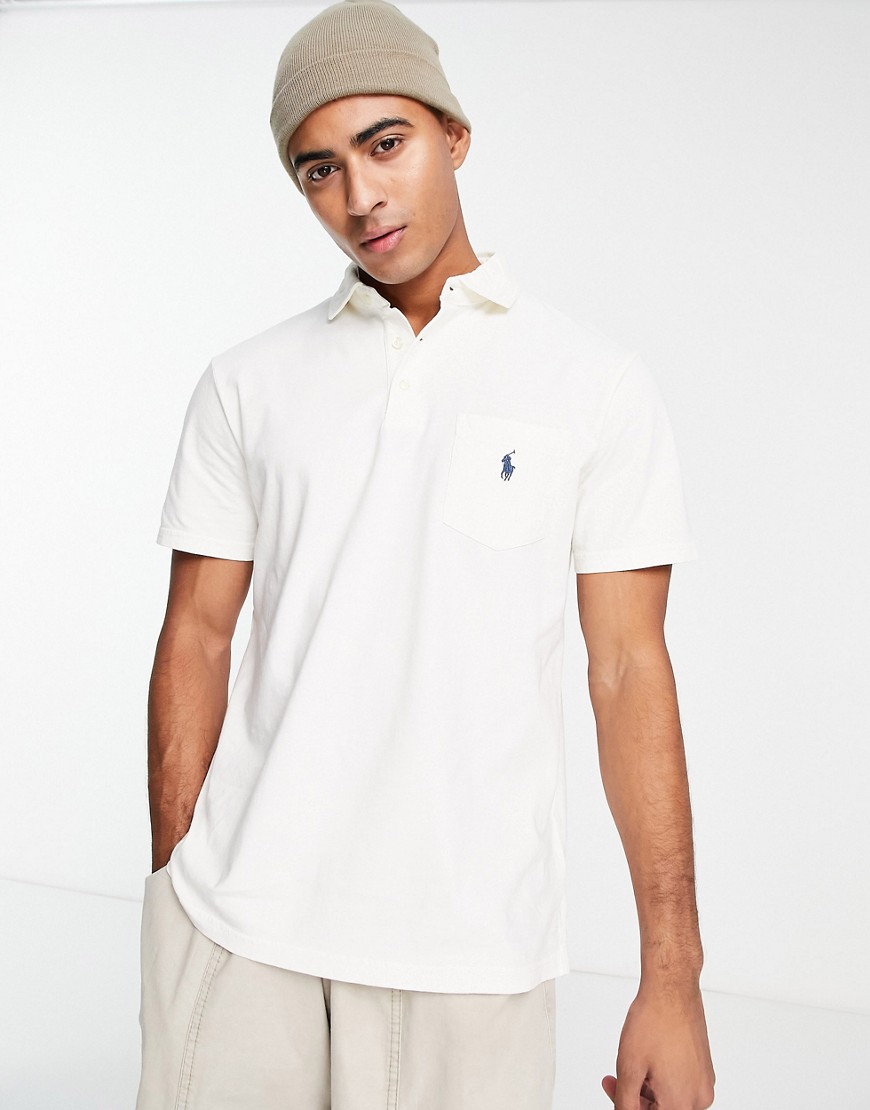 Polo Ralph Lauren regular fit cotton linen polo with pocket in cream-White