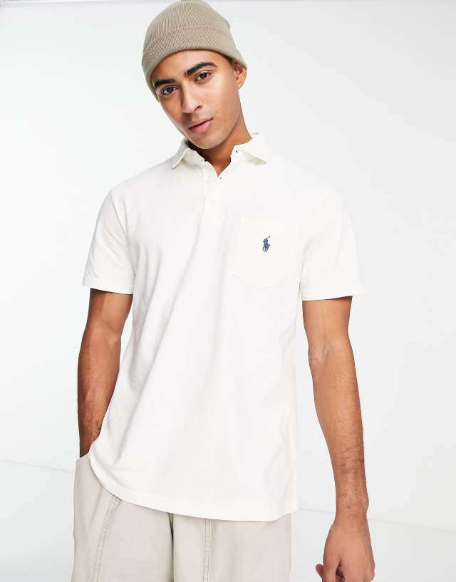 Polo Ralph Lauren regular fit cotton linen polo with pocket in cream