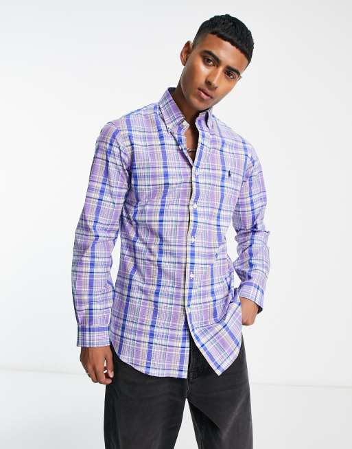 Polo Ralph Lauren - Regular-fit, geruit poplin overhemd met iconisch logo en knoopsluiting in paars/geel multi