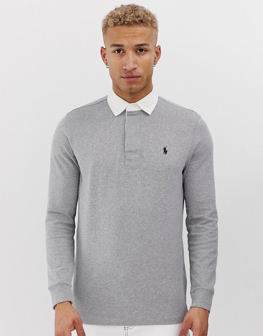 Polo Ralph Lauren regular fit long sleeve rugby polo in grey marl | ASOS