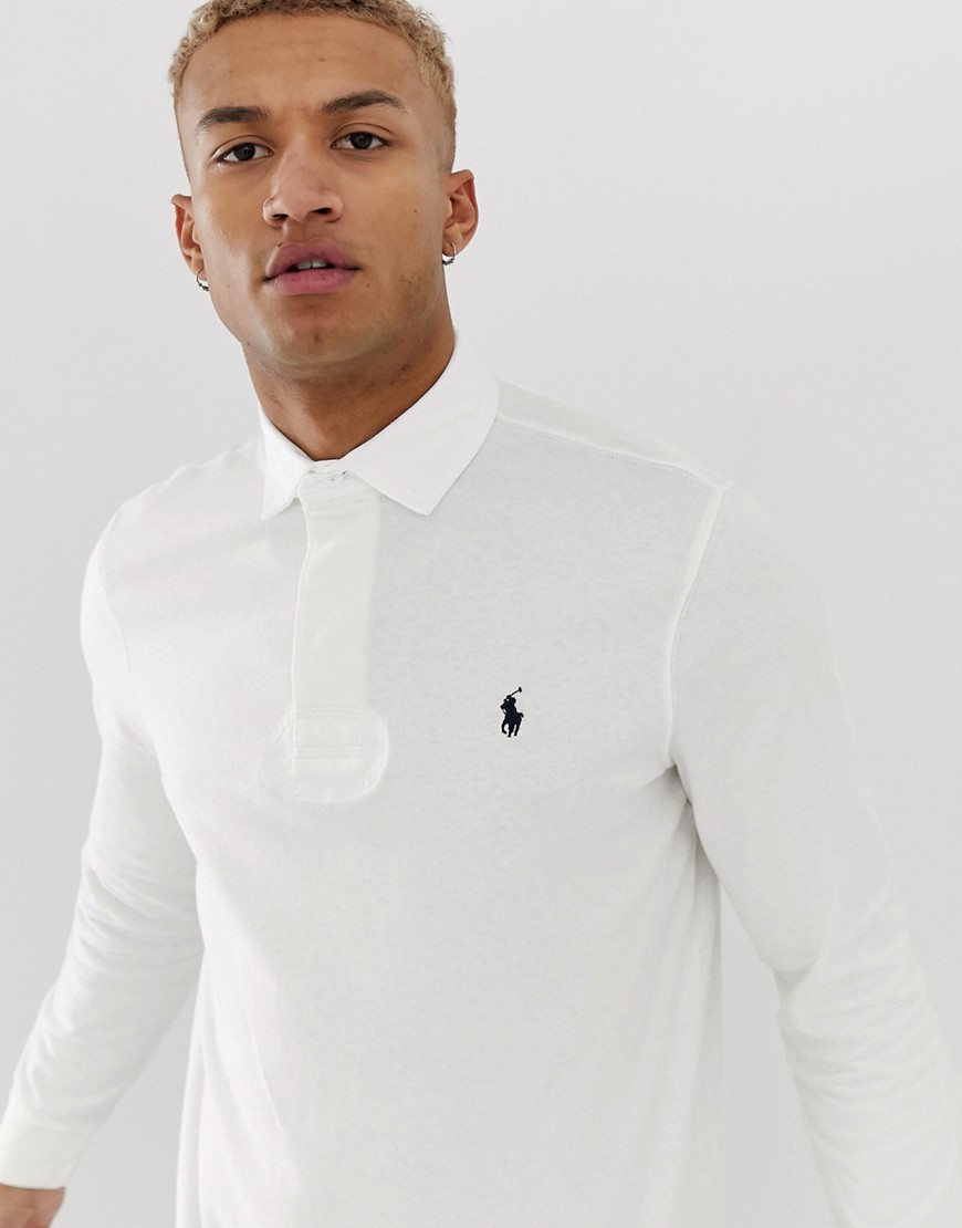 Polo Ralph Lauren regular fit long sleeve rugby polo in off white