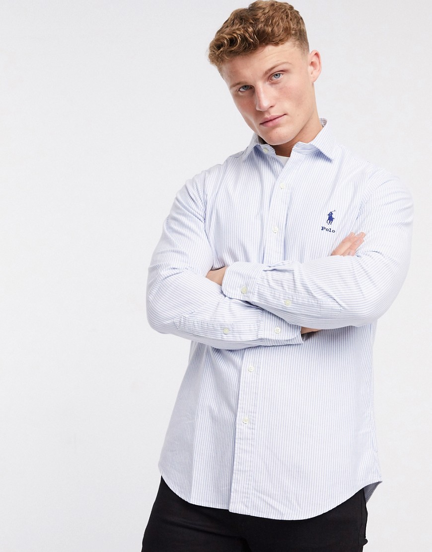 Polo Ralph Lauren - Regular-fit Oxford overhemd met spelerslogo met tekst en kraag in wit/blauw