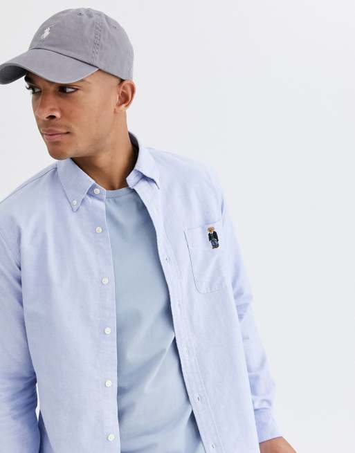 Polo Ralph Lauren regular fit oxford shirt in blue with embroidered bear |  ASOS