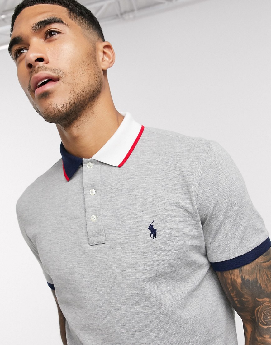 Polo Ralph Lauren regular fit pique polo in gray with contrasting tip collar exclusive to ASOS