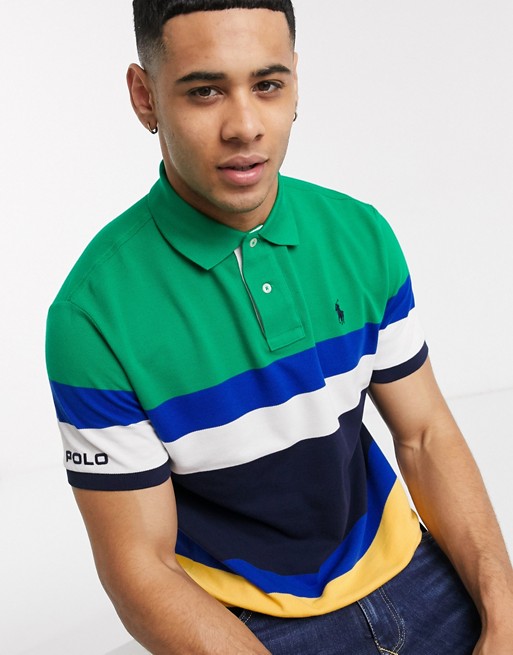 Polo Ralph Lauren regular fit pique polo in green with colour block stripe