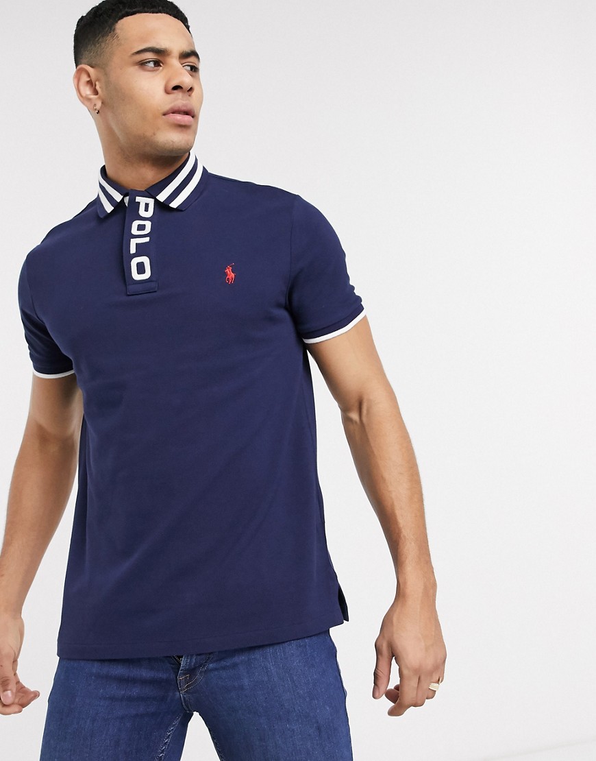 Polo Ralph Lauren regular fit pique polo in navy with logo placket tipped collar