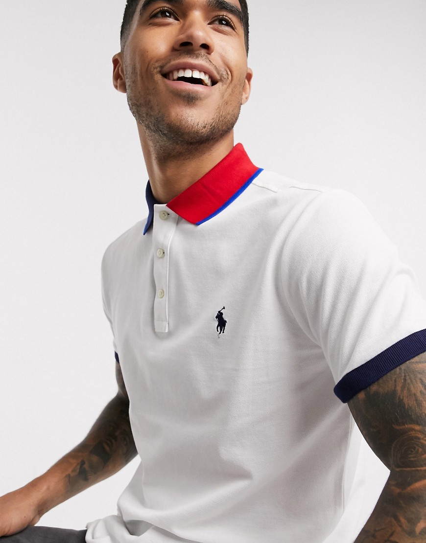 Polo Ralph Lauren regular fit pique polo in white with contrasting tip collar exclusive to ASOS