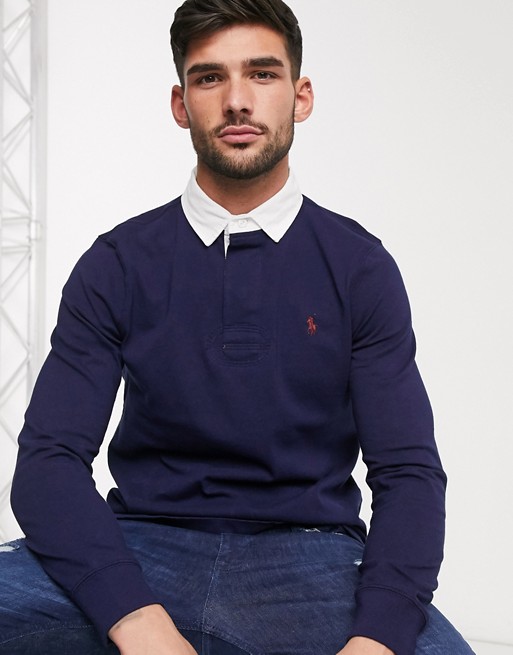 Polo Ralph Lauren regular fit rugby polo in navy with contrasting collar