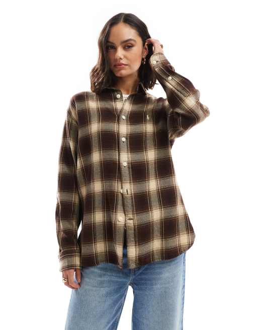 Polo Ralph Lauren relaxed fit plaid shirt with icon logo in brown