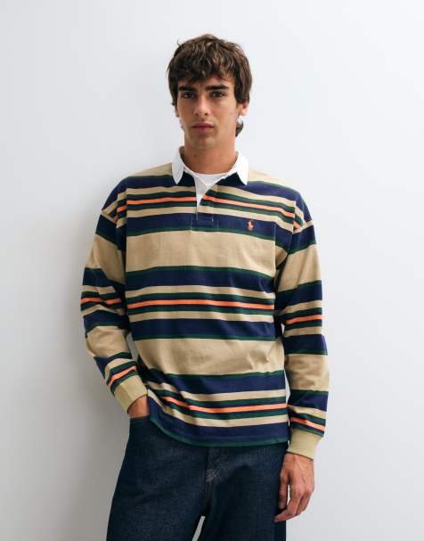 Polo Ralph Lauren relaxed fit rugby shirt in brown and multi - view 1