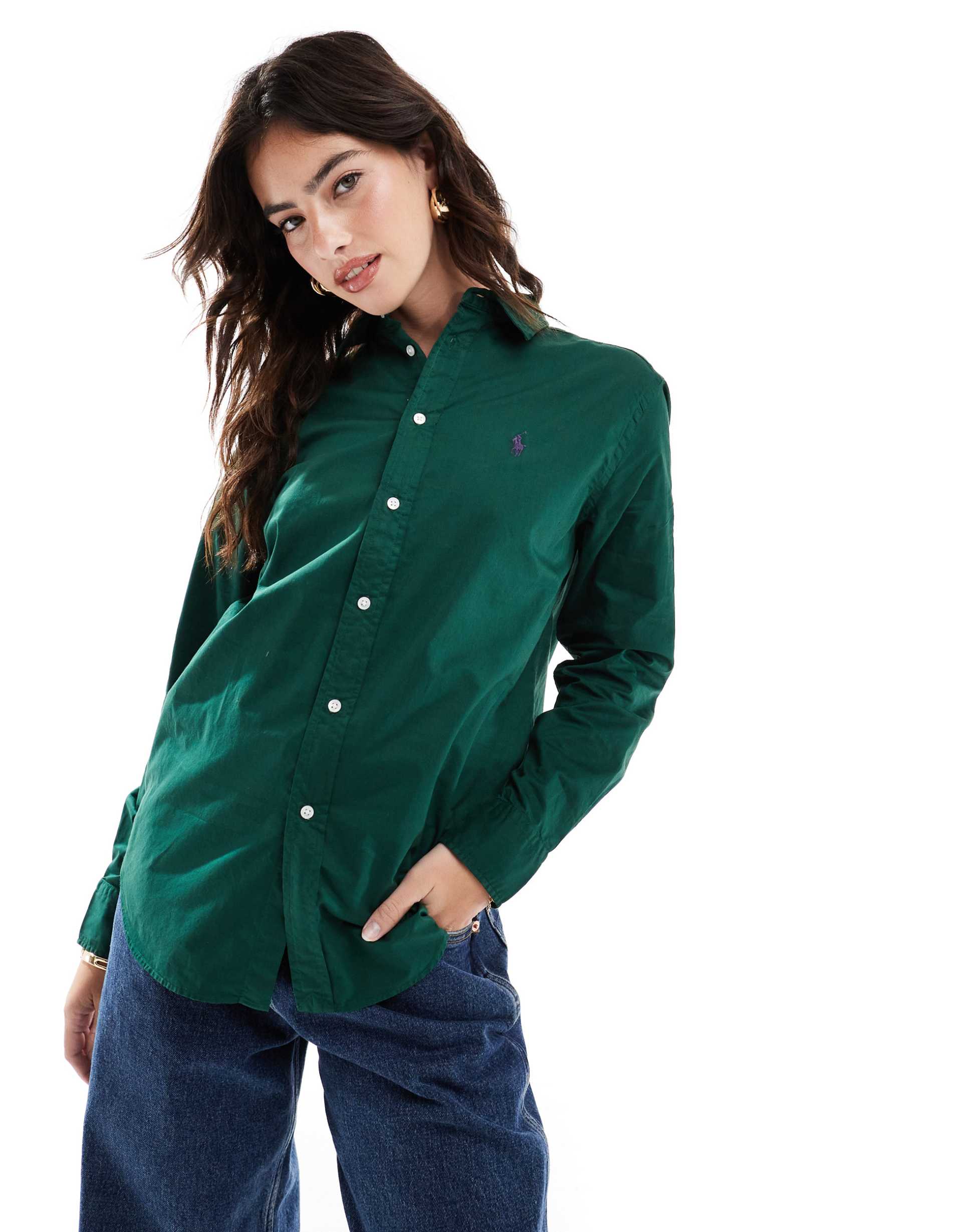 polo ralph lauren relaxed fit shirt with icon logo in dark green