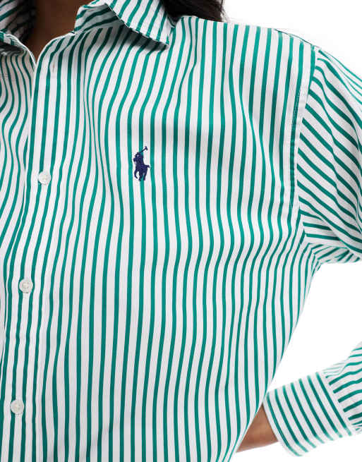 Polo Ralph Lauren relaxed fit shirt with logo in green stripe ASOS