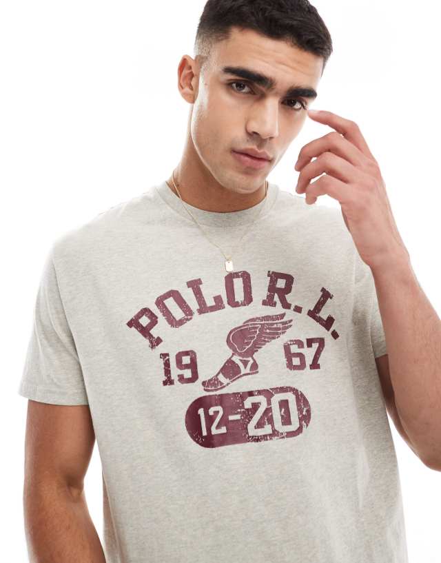 Polo Ralph Lauren - retro collegiate logo print t-shirt classic oversized fit in grey marl/white