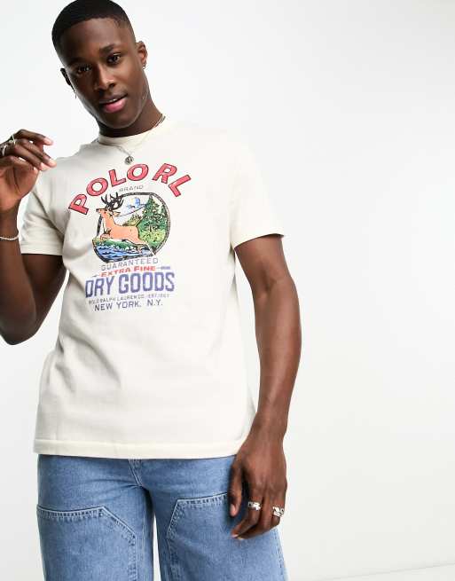 Polo Ralph Lauren retro Dry Goods print T shirt classic fit in cream ASOS