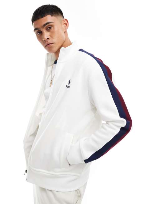 Polo Ralph Lauren – Retro Sport – Biała kurtka dresowa z piki z lampasami i logo