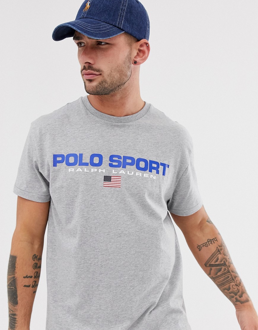 Polo Ralph Lauren retro sport capsule logo t-shirt custom regular fit in grey marl