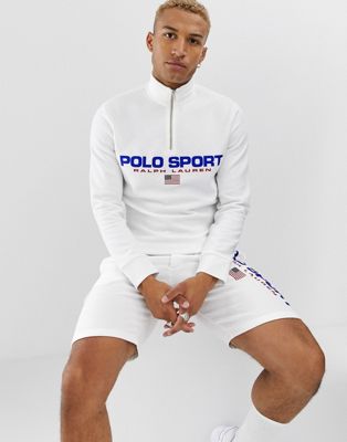 Polo Ralph Lauren – Retro Sport Capsule – Vit sweatshirt med logga och halvlång dragkedja