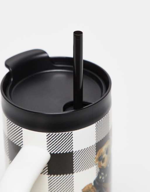 Polo Ralph Lauren reusable bear straw water bottle in black and white, 3 of 3
