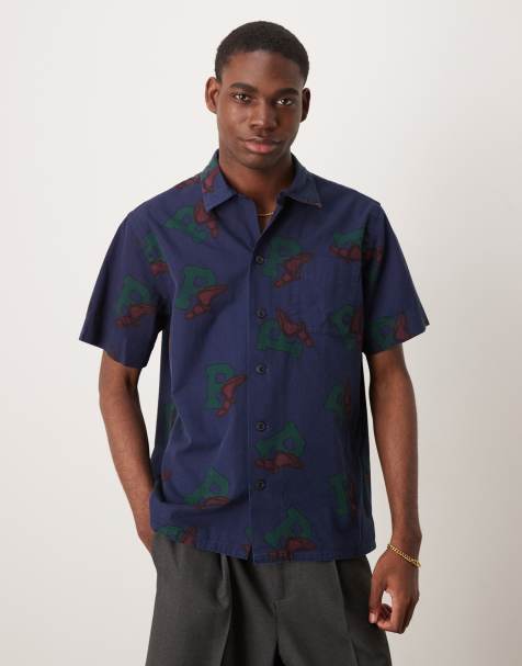 Polo Ralph Lauren revere collar sketched P-Wing toss print short sleeve lightweight chino shirt classic fit in navy - view 1