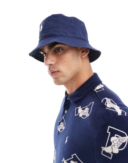 Polo Ralph Lauren reversible check and plain twill bucket hat in dark green navy