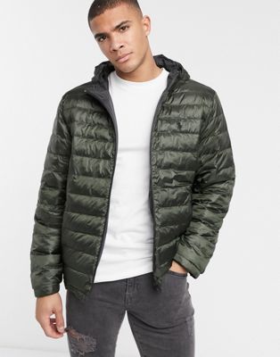 navy hooded puffer jacket