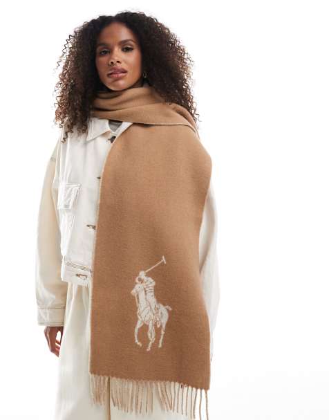 Polo Ralph Lauren reversible scarf with logo in camel and cream - view 1
