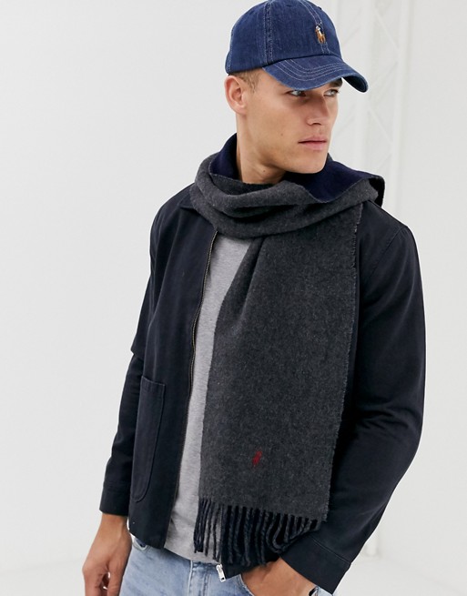 Polo Ralph Lauren reversible wool scarf in navy/charcoal