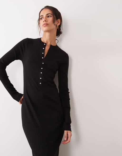 Polo Ralph Lauren rib maxi dress in black, 2 of 4