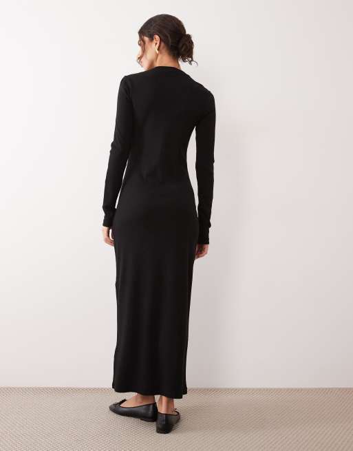 Polo Ralph Lauren rib maxi jurk in zwart, 3 van 4