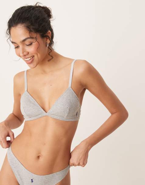 Polo Ralph Lauren Rib triangle bralette in heather grey - view 1