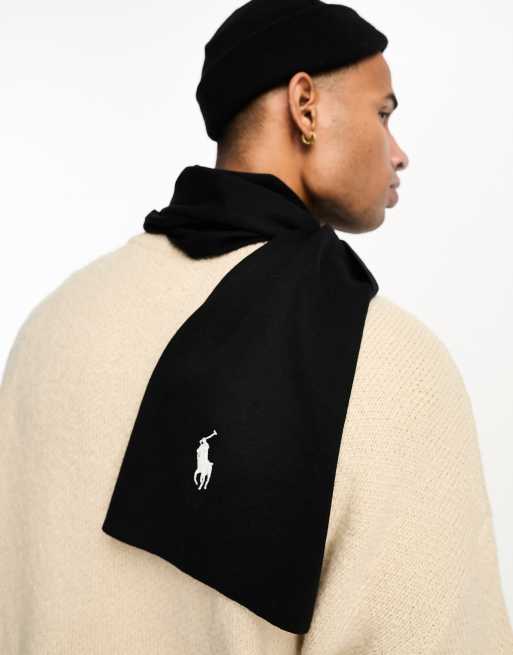 Polo Ralph Lauren ribbed pima cotton scarf in black with logo