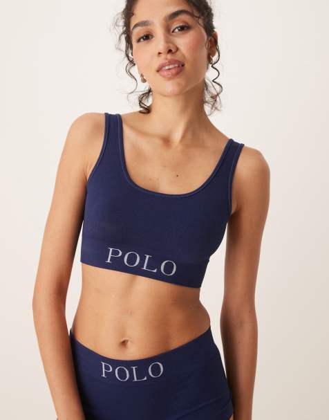 Polo Ralph Lauren Ribbed seamless scoop tank bralette in navy - view 1