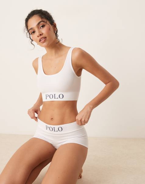 Polo Ralph Lauren Ribbed seamless scoop tankbralette & shortie in white - view 1