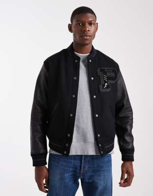 Polo Ralph Lauren Polo Ralph Lauren rich wool and leather varsity bomber jacket in black