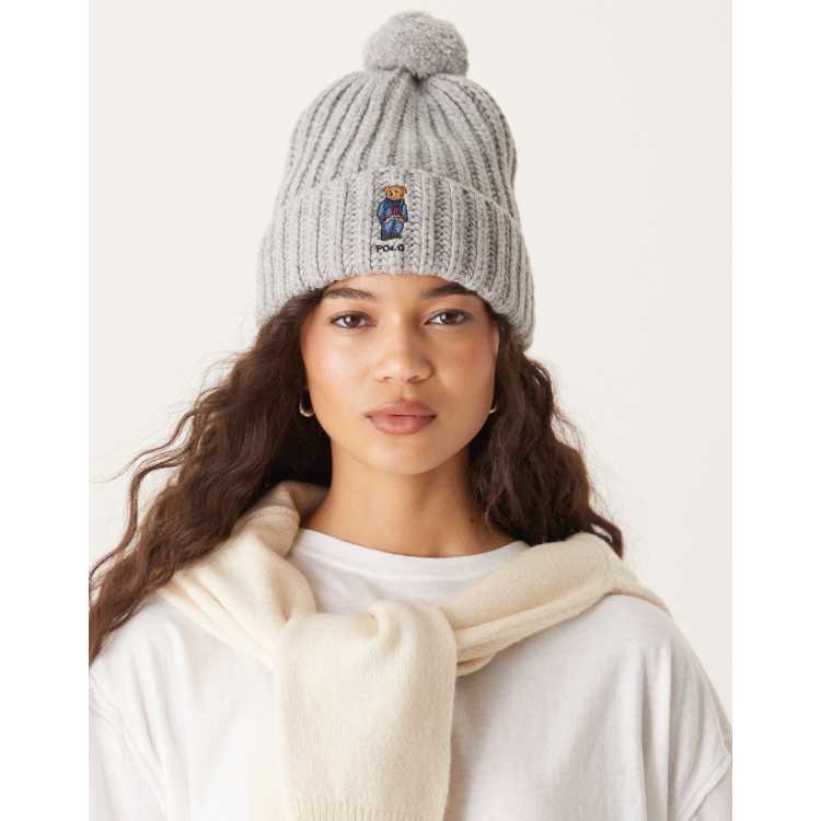 Polo Ralph Lauren rich wool bear logo hat in grey ASOS