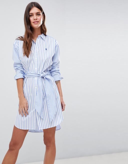 Polo Ralph Lauren Robe chemise rayures avec ceinture nou e