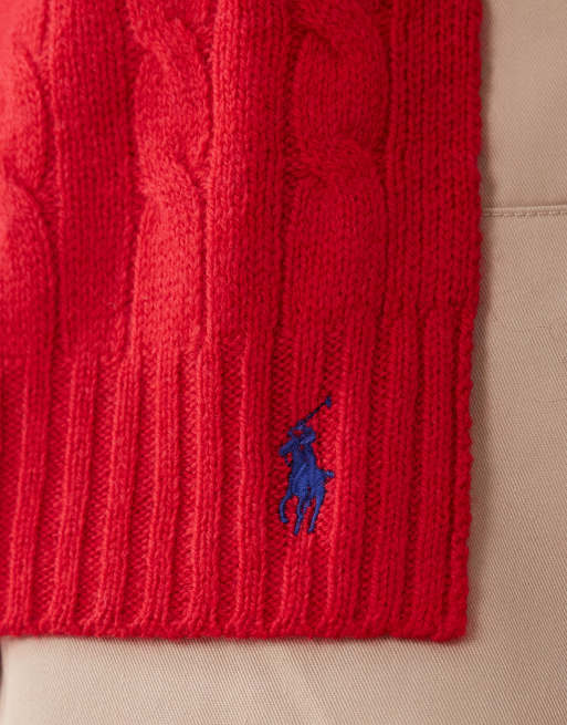 Polo Ralph Lauren – Röd, flätstickad halsduk med ikonlogga, 2 av 3