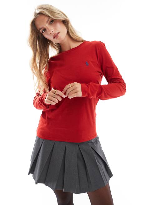 Polo Ralph Lauren – Röd t-shirt med långa ärmar och klassisk logga