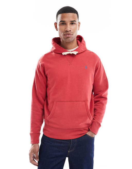 Polo Ralph Lauren – Röd, tvättad huvtröja i fleece med ikonlogga