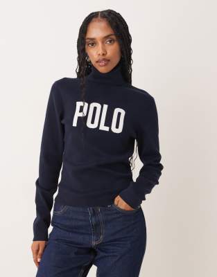 Polo Ralph Lauren - Rollkragen-Strickpullover in Marineblau mit Logo