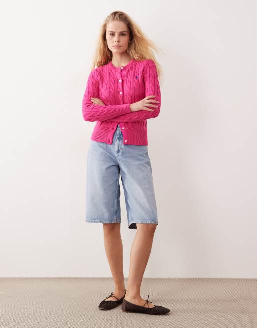 Polo Ralph Lauren – Rosa, flätstickad kofta i bomull med ikonlogga, 2 av 4