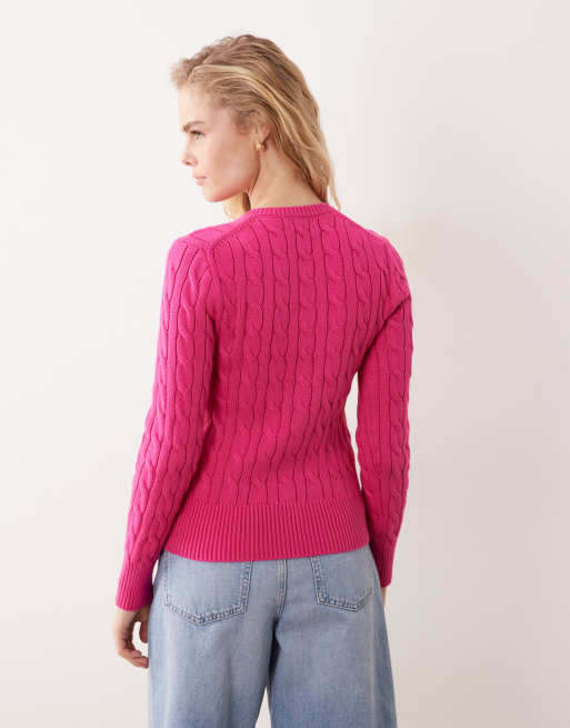 Polo Ralph Lauren – Rosa, flätstickad kofta i bomull med ikonlogga, 4 av 4
