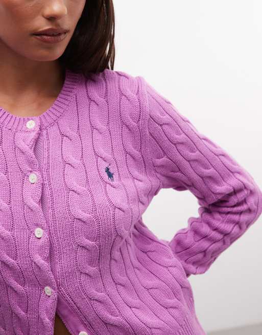 Polo Ralph Lauren – Rosa, flätstickad kofta i bomull med ikonlogga, 3 av 4