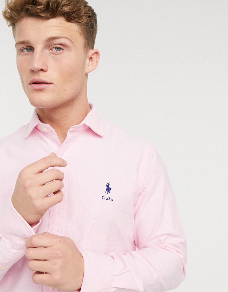 Polo Ralph Lauren – Rosa oxfordskjorta med normal passform, polospelarlogga med text och klassisk krage-Pink