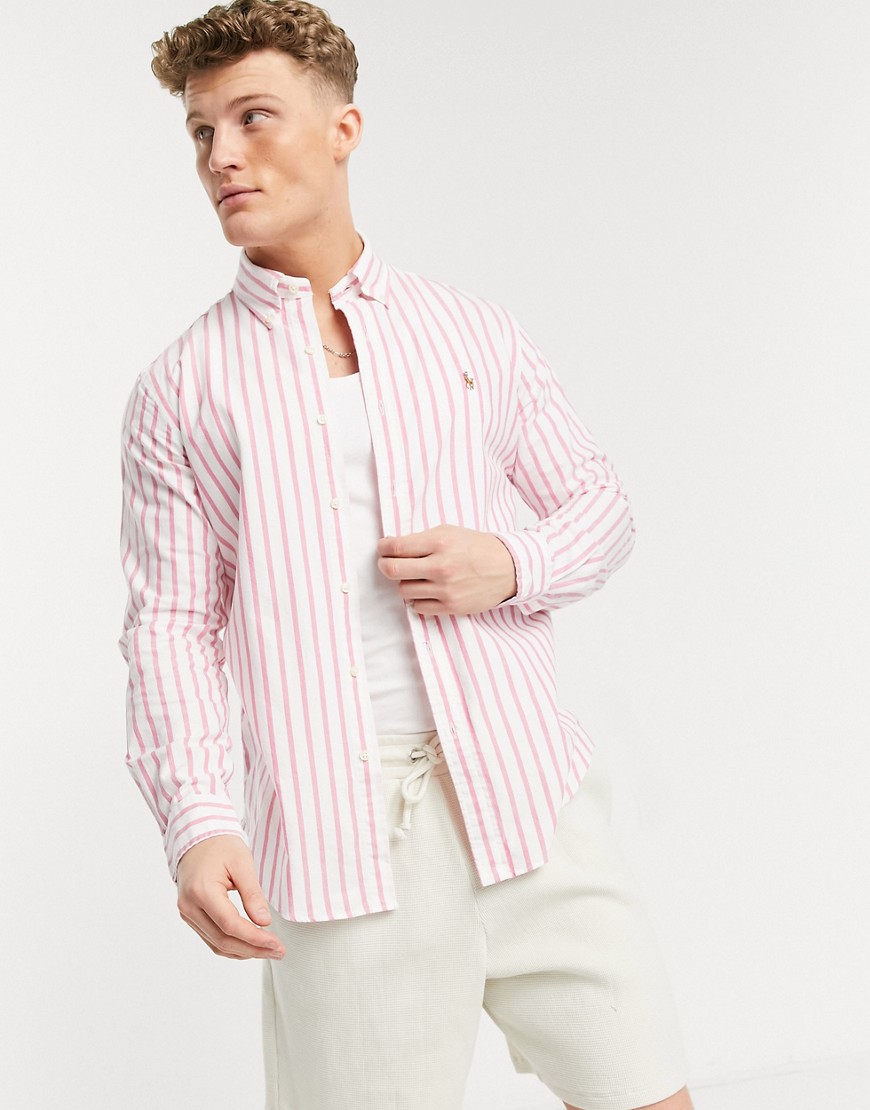 Polo Ralph Lauren – Rosa/vit bredrandig oxfordskjorta med spelarlogga i regular passform-Pink