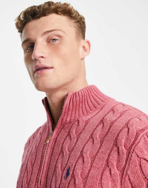 Polo Ralph Lauren – Rosamelerad, flätstickad tröja i bomull med ikonlogga, 3 av 4