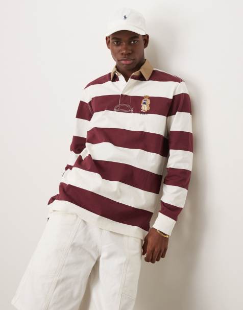 Polo Ralph Lauren - Rugby-polo med klassisk bjørnelogo og bordeaux/hvide striber - view 1