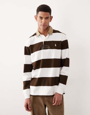 Polo Ralph Lauren - Rugby-Polohemd in Braun mit klassischem Oversize-Schnitt, Markenlogo und Blockstreifen-Brown