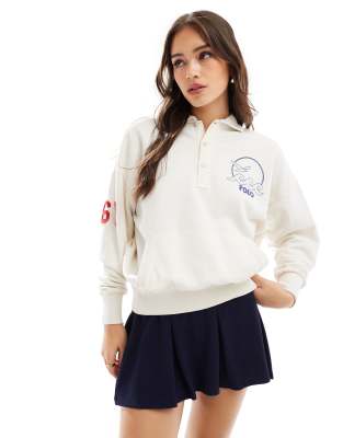 Polo Ralph Lauren - Rugby-Polohemd in Creme mit Aufnähern-Weiß